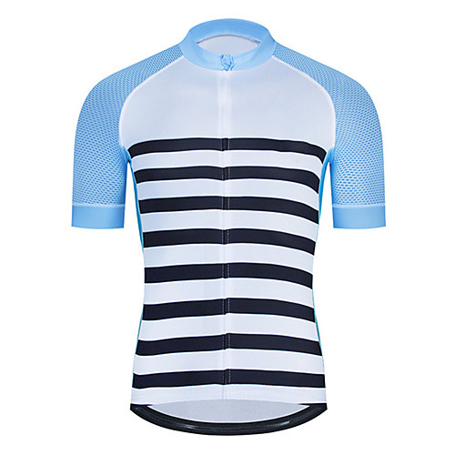 

21Grams Men's Short Sleeve Cycling Jersey Polyester Blue / White Stripes Patchwork Bike Jersey Top Mountain Bike MTB Road Bike Cycling UV Resistant Breathable Quick Dry Sports Clothing Apparel