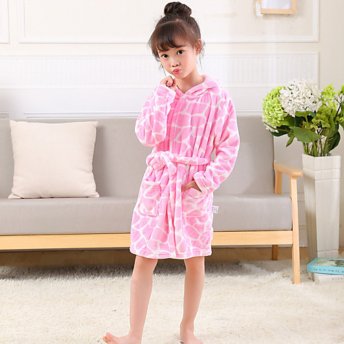 

Kid's Kigurumi Pajamas Bathrobe Oodie Anime Onesie Pajamas Flannel Fabric Pink Cosplay For Boys and Girls Animal Sleepwear Cartoon Festival / Holiday Costumes / Bath Robe / Bath Robe