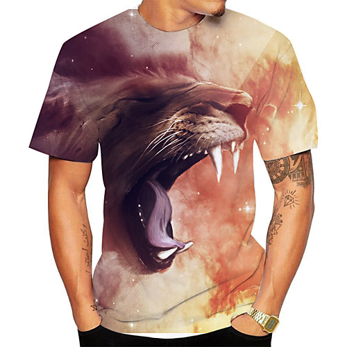 

Men's Plus Size 3D Animal T-shirt Basic Daily Going out Round Neck Light Brown / Short Sleeve