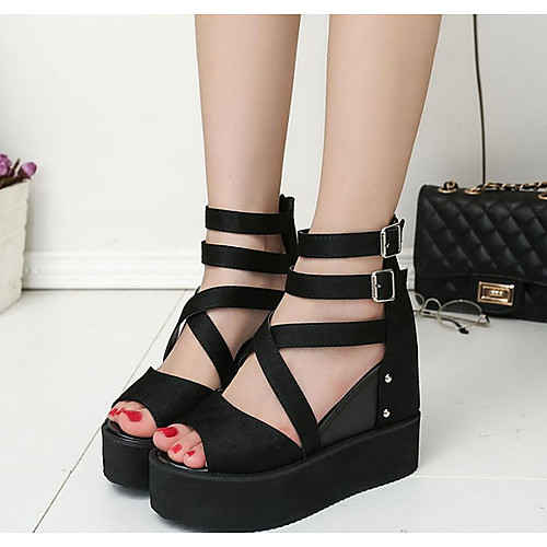 

Women's Sandals Wedge Sandals Summer Wedge Heel Open Toe Daily PU Black