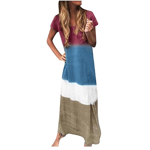 

Women's A-Line Dress - Short Sleeves Color Block Summer Street chic 2020 Gray S M L XL