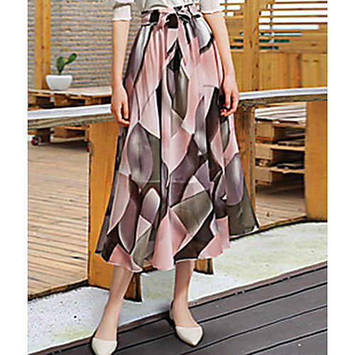 

Women's Daily Wear / Street Street chic A Line Skirts - Geometric Print Yellow Blushing Pink Blue L XL XXL
