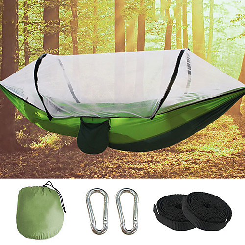 

Camping Hammock with Pop Up Mosquito Net Outdoor Portable Breathable Anti-Mosquito Ultra Light (UL) Wearable Parachute Nylon with Carabiners and Tree Straps for 2 person Camping / Hiking Hunting