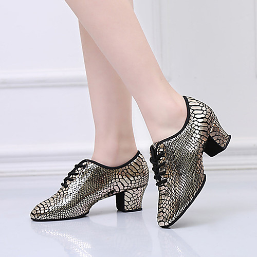 

Women's Modern Shoes Suede Lace-up Heel Thick Heel Dance Shoes Gold