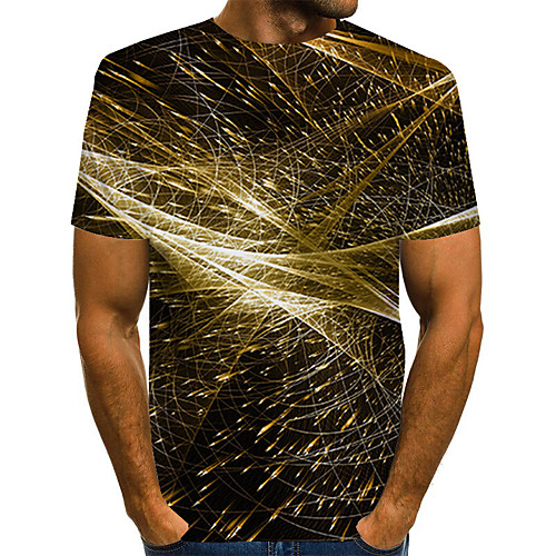 

Men's Plus Size 3D Print T-shirt Basic Daily Round Neck Gold / Short Sleeve