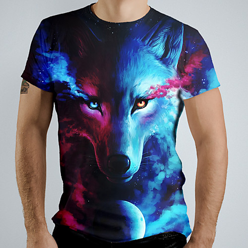 

Men's Graphic Animal Wolf T-shirt Basic Elegant Daily Going out Rainbow