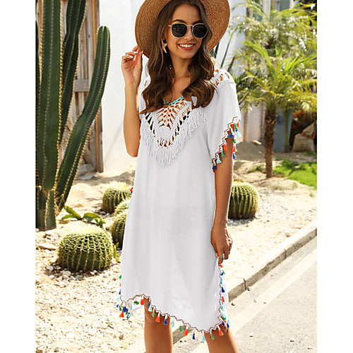 

Women's Yellow White Black Cover-Up Swimwear Swimsuit - Color Block One-Size Yellow