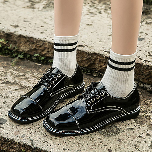

Women's Oxfords Spring & Summer Flat Heel Round Toe Daily PU Almond / Black