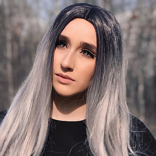 

Synthetic Lace Front Wig Straight Gaga Middle Part Lace Front Wig Long Ombre Grey Synthetic Hair 22-26 inch Women's Heat Resistant Women Hot Sale Ombre / Glueless