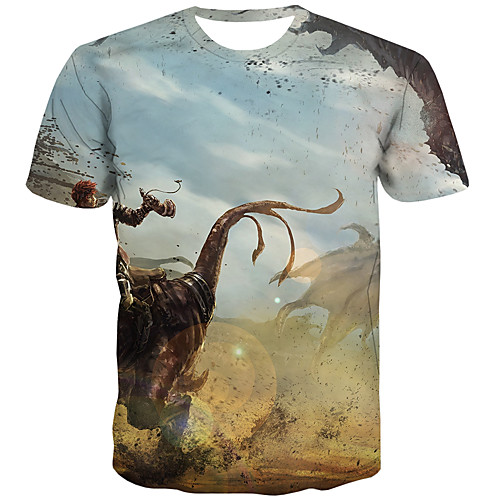 

Men's Plus Size 3D Print T-shirt Street chic Daily Round Neck Rainbow / Short Sleeve