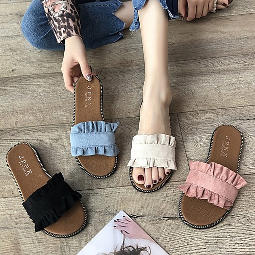 

Women's Slippers & Flip-Flops Summer Flat Heel Open Toe Daily PU Black / Blue / Beige