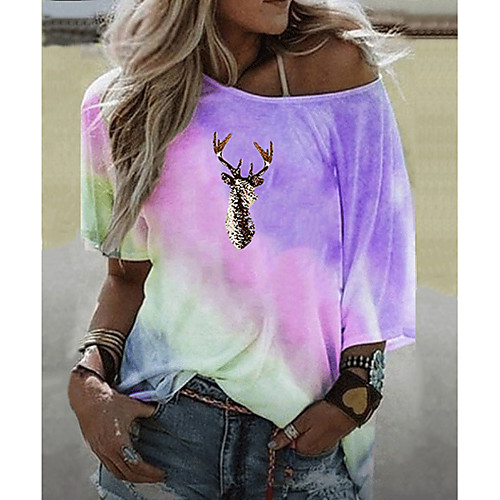 

Women's T-shirt Graphic Tops Round Neck Loose Daily Summer Blue Purple Yellow Blushing Pink S M L XL 2XL 3XL