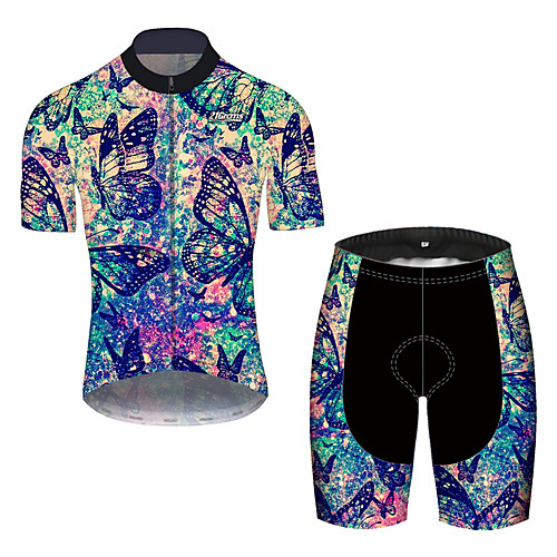 

21Grams Men's Short Sleeve Cycling Jersey with Shorts Black / Blue Floral Botanical Bike UV Resistant Quick Dry Sports Patterned Mountain Bike MTB Road Bike Cycling Clothing Apparel / Stretchy