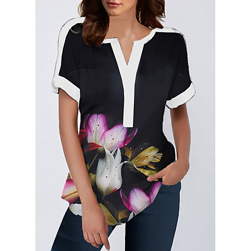

Women's Floral Print Blouse Daily V Neck Black
