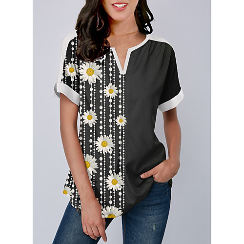 

Women's Tops Color Block Graphic Daisy Blouse - Print Round Neck Basic Daily Black M L XL 2XL 3XL