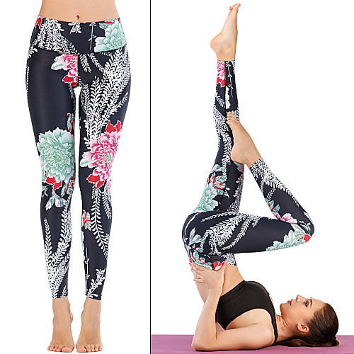 

Women's High Waist Yoga Pants Print Black Running Fitness Gym Workout Tights Leggings Sport Activewear Quick Dry Butt Lift Tummy Control Stretchy Skinny