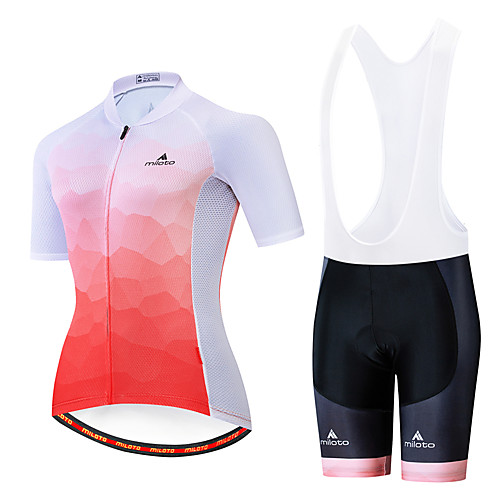 

Miloto Women's Short Sleeve Cycling Jersey with Bib Shorts White Black Bike Breathable Sports Patterned Mountain Bike MTB Road Bike Cycling Clothing Apparel / Stretchy