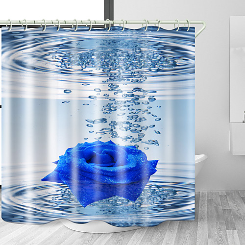 

Blue Rose in Water Digital Print Waterproof Fabric Shower Curtain for Bathroom Home Decor Covered Bathtub Curtains Liner Includes with Hooks