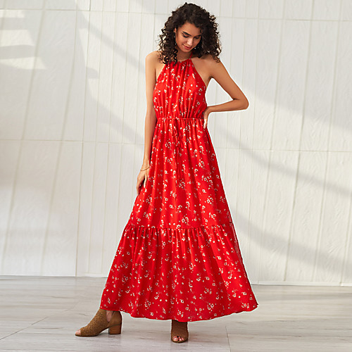 

Women's Swing Dress Maxi long Dress - Sleeveless Floral Print Summer Elegant Boho Going out Beach 2020 Red XS S M L XL