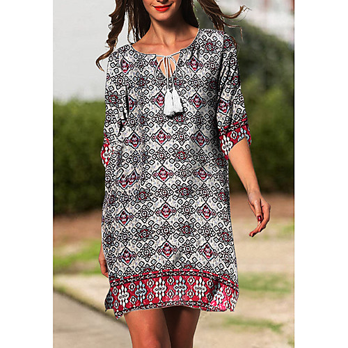 

Women's Shift Dress Knee Length Dress - Half Sleeve Geometric Print Summer Casual Daily 2020 Red M L XL XXL XXXL