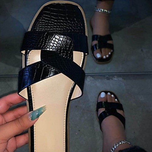 

Women's Sandals / Slippers & Flip-Flops Flat Sandal Summer Flat Heel Open Toe Daily PU White / Black / Pink