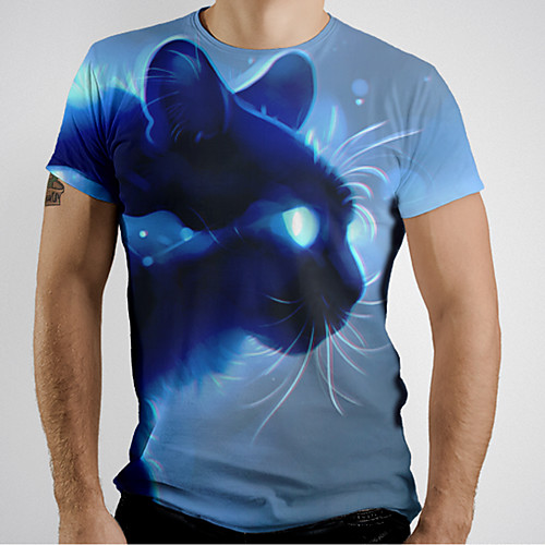 

Men's T shirt Graphic Animal Short Sleeve Daily Tops Basic Elegant Blue