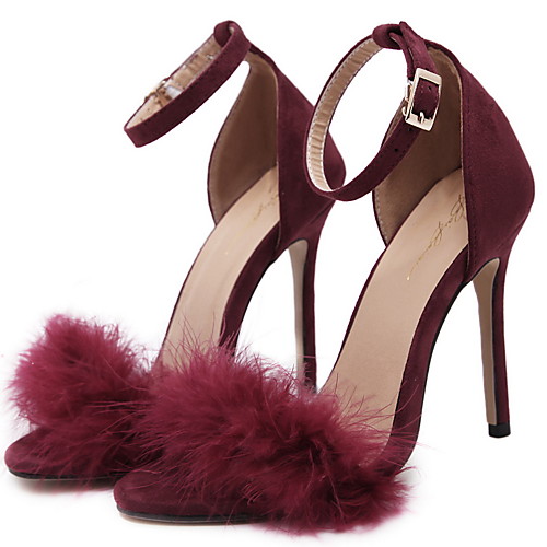 

Women's Heels Furry Feather Summer Stiletto Heel Open Toe Daily PU Black / Burgundy / Beige