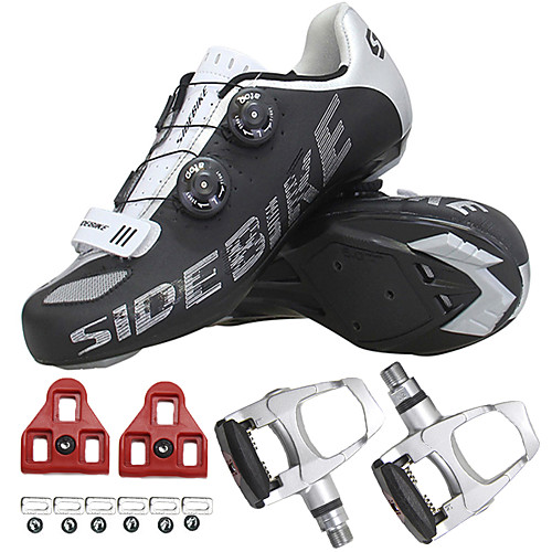 

SIDEBIKE Adults' Cycling Shoes With Pedals & Cleats Road Bike Shoes Nylon Breathable Cushioning Cycling Black Men's Cycling Shoes / Breathable Mesh / Forged Microlock Buckle and Strap Adjuster