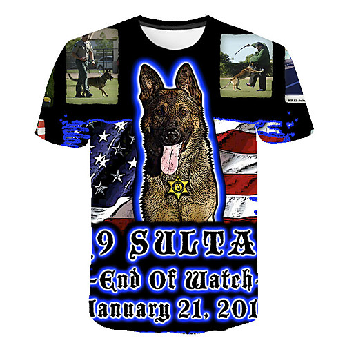 

Men's 3D Animal Dog Print T-shirt Street chic Punk & Gothic Club Weekend Round Neck Rainbow / Short Sleeve / Letter