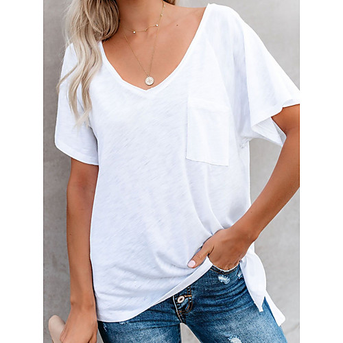 

Women's Solid Colored T-shirt Daily V Neck White / Black / Red / Gray