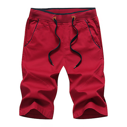 

Men's Sporty Basic Plus Size Holiday Going out Slim Sweatpants Shorts Pants - Solid Colored Sporty Print Drawstring Breathable Cotton Summer Wine Black Khaki US38 / UK38 / EU46 / US40 / UK40 / EU48