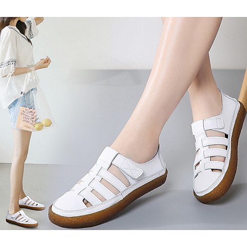 

Women's Sandals Flat Sandal Summer Flat Heel Round Toe Daily PU White / Black / Brown
