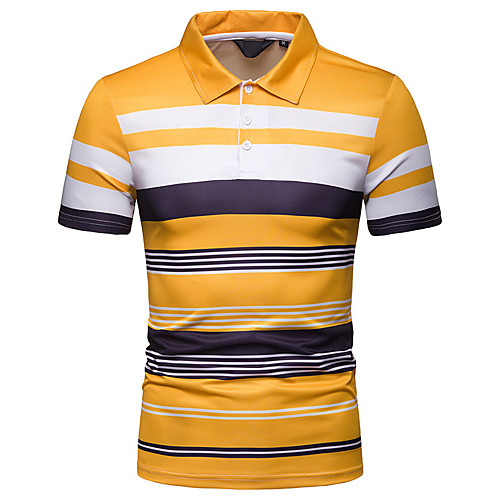 

Men's Polo Striped Short Sleeve Daily Tops Blue Yellow Navy Blue