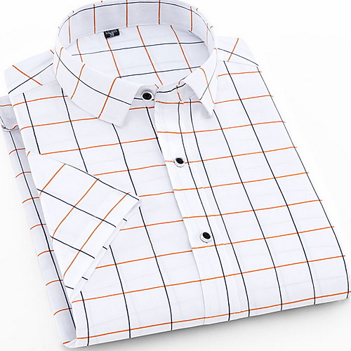 

Men's Plaid Print Shirt Daily Button Down Collar White / Short Sleeve