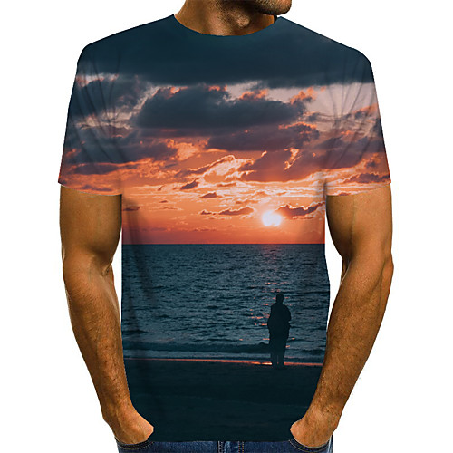 

Men's 3D T-shirt Basic Exaggerated Daily Round Neck Blue / Purple / Red / Yellow / Green / Short Sleeve