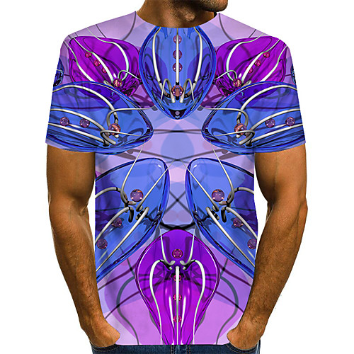 

Men's Plus Size Geometric 3D Print T-shirt Street chic Exaggerated Daily Going out Round Neck Rainbow / Short Sleeve