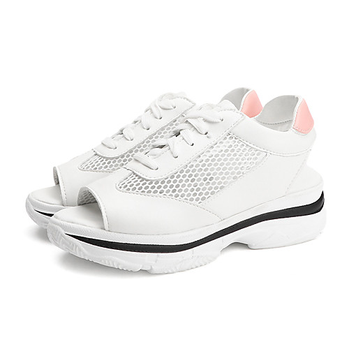 

Women's Sandals Wedge Sandals Summer Wedge Heel Open Toe Sporty Daily Outdoor Lace-up PU White / Pink