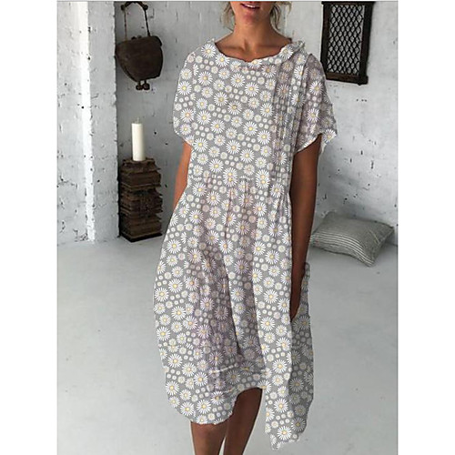 

Women's A-Line Dress Knee Length Dress - Short Sleeves Print Summer Casual Vintage 2020 Gray S M L XL XXL XXXL