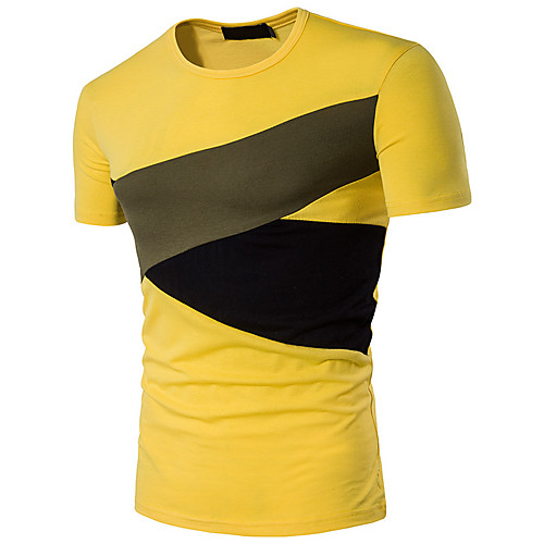 

Men's Color Block Patchwork T-shirt Basic Street chic Daily Work Round Neck Black / Yellow / Short Sleeve