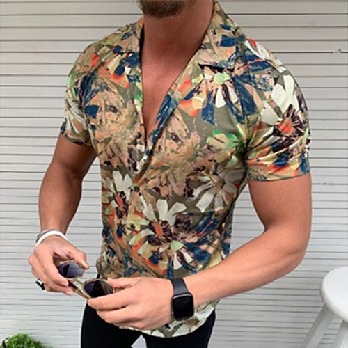 

Men's Floral Graphic Shirt Tropical Daily Classic Collar Blue / Green / Short Sleeve