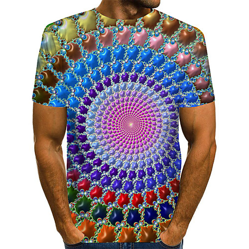 

Men's Graphic 3D Print Sun Flower Print T-shirt Basic Exaggerated Daily Round Neck Rainbow / Short Sleeve