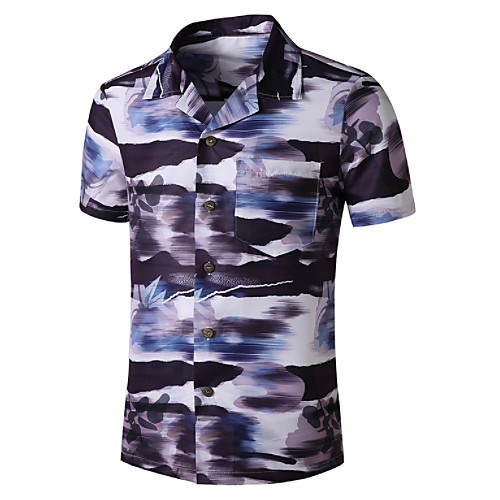 

Men's Graphic Print Shirt Tropical Daily Button Down Collar Purple / Short Sleeve