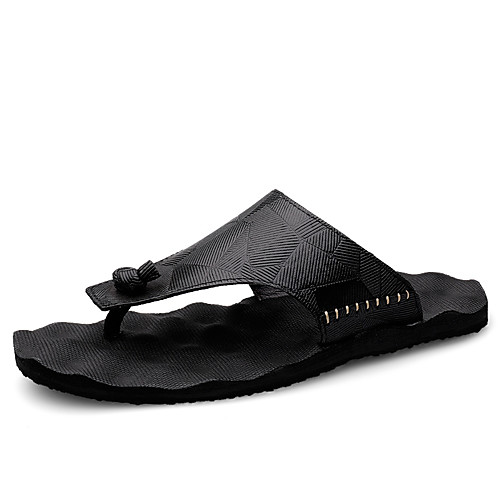 

Men's Spring / Summer Casual / Beach Daily Outdoor Slippers & Flip-Flops PU Breathable Non-slipping Wear Proof Black / Brown