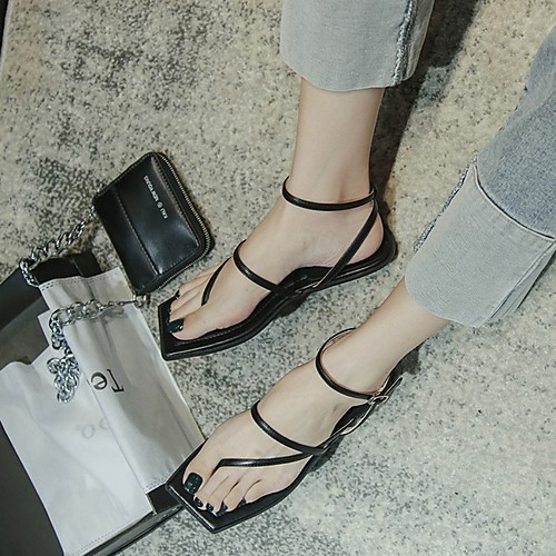 

Women's Sandals Summer Flat Heel Open Toe Daily PU Black / Beige