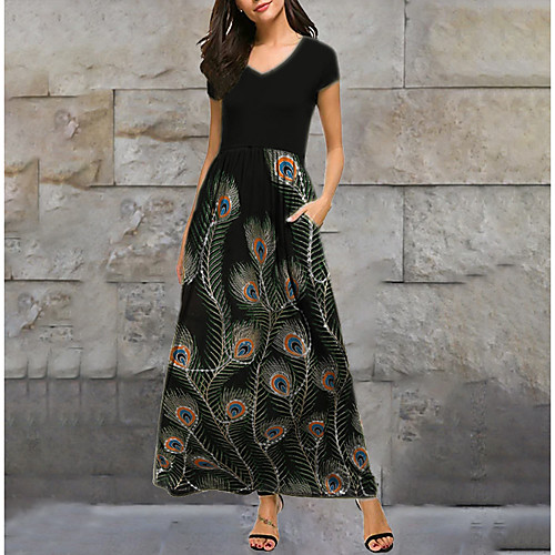 

Women's A-Line Dress Knee Length Dress - Short Sleeves Geometric Print Summer Casual Daily 2020 Black M L XL XXL XXXL