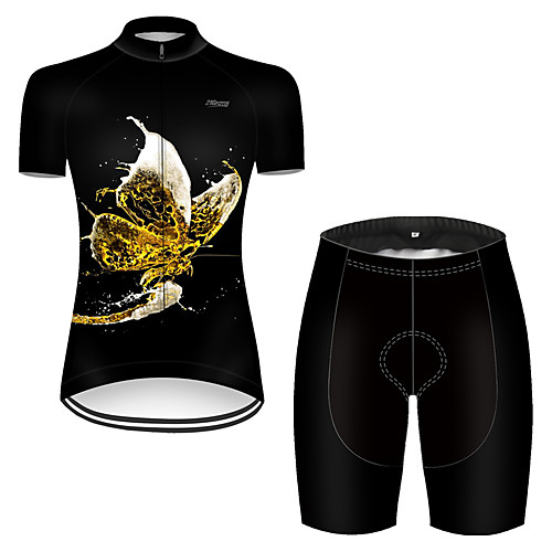 

21Grams Women's Short Sleeve Cycling Jersey with Shorts Polyester Black / Yellow Butterfly Oktoberfest Beer Bike Clothing Suit Breathable 3D Pad Quick Dry Ultraviolet Resistant Reflective Strips