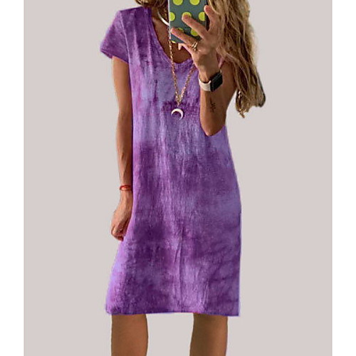 

Women's A-Line Dress Knee Length Dress - Short Sleeves Tie Dye Summer V Neck Casual 2020 Purple Gray S M L XL XXL XXXL