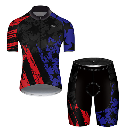 

21Grams Men's Short Sleeve Cycling Jersey with Shorts Polyester Black / Blue American / USA National Flag Bike Clothing Suit Breathable Quick Dry Ultraviolet Resistant Reflective Strips Sweat-wicking