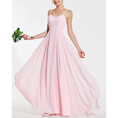 

A-Line Spaghetti Strap Floor Length Chiffon Bridesmaid Dress with Pleats