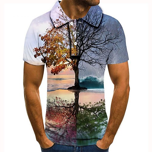 

Men's 3D Graphic Polo Basic Daily Shirt Collar Rainbow / Short Sleeve